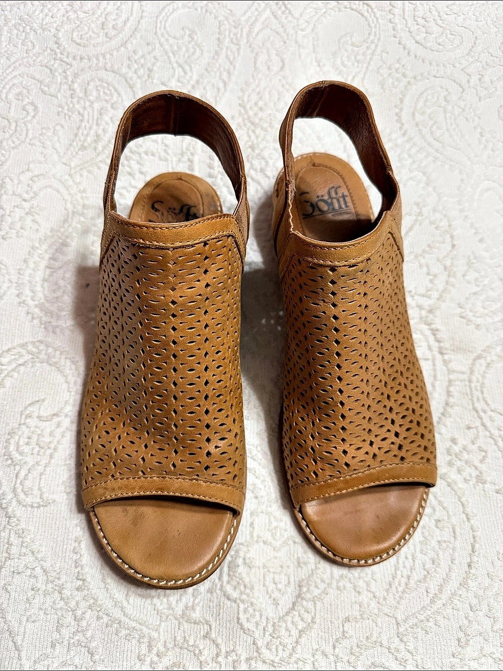 Sofft Perforated Leather Sandals in Tan US 7M